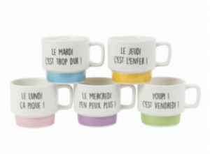 LOT 5 TASSES POUR LA SEMAINE